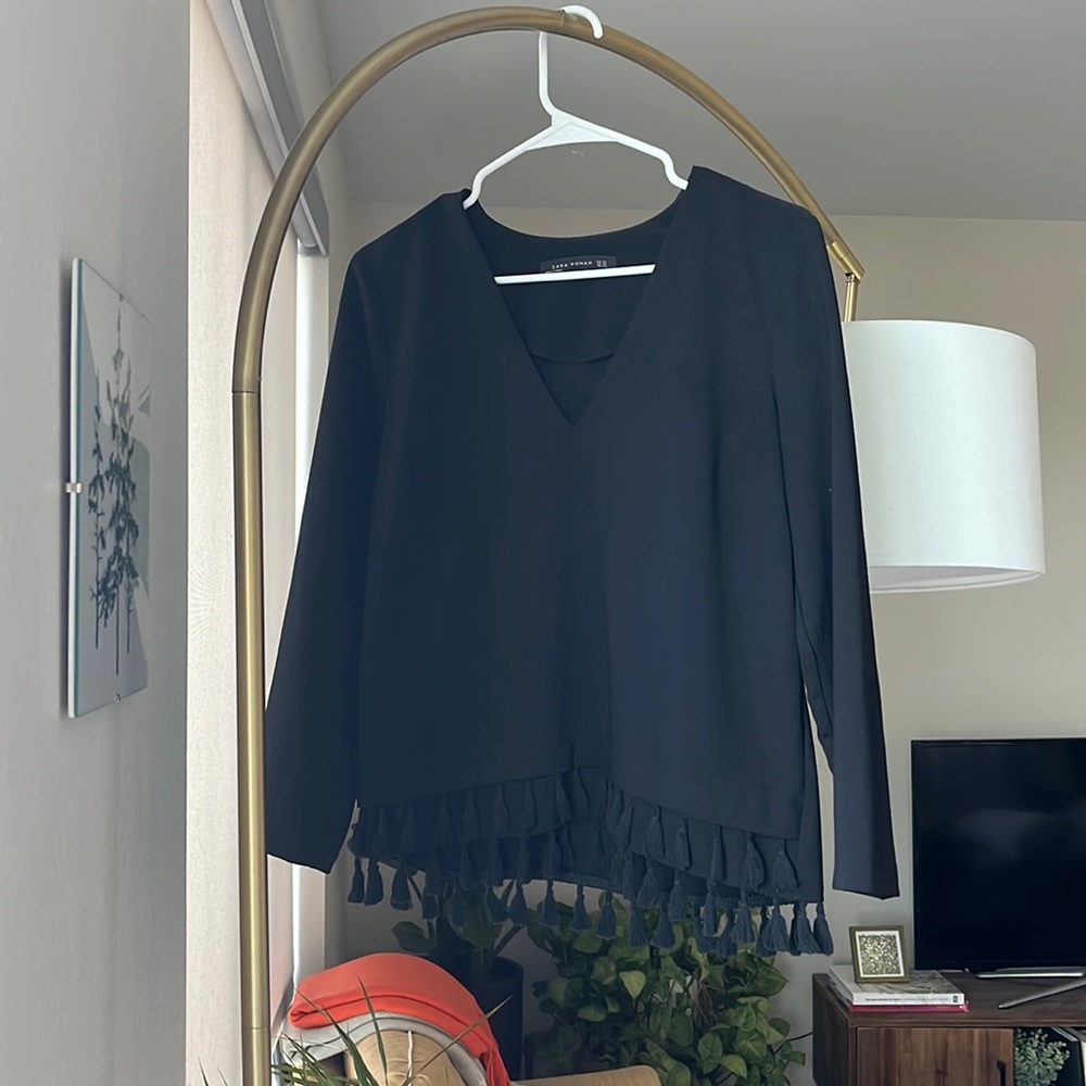 Zara top with fringe hem